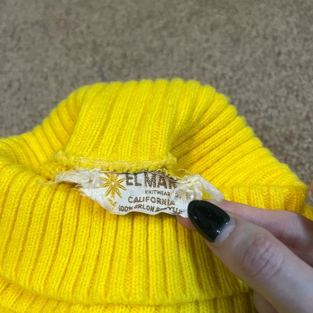 Vintage 60s Elmar Yellow Striped Turtleneck Knit Sweater Vest Small Sunshine - Picture 6 of 6